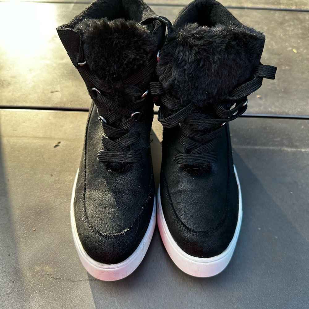 Sugar Black Ankle Boots with Fur Trim